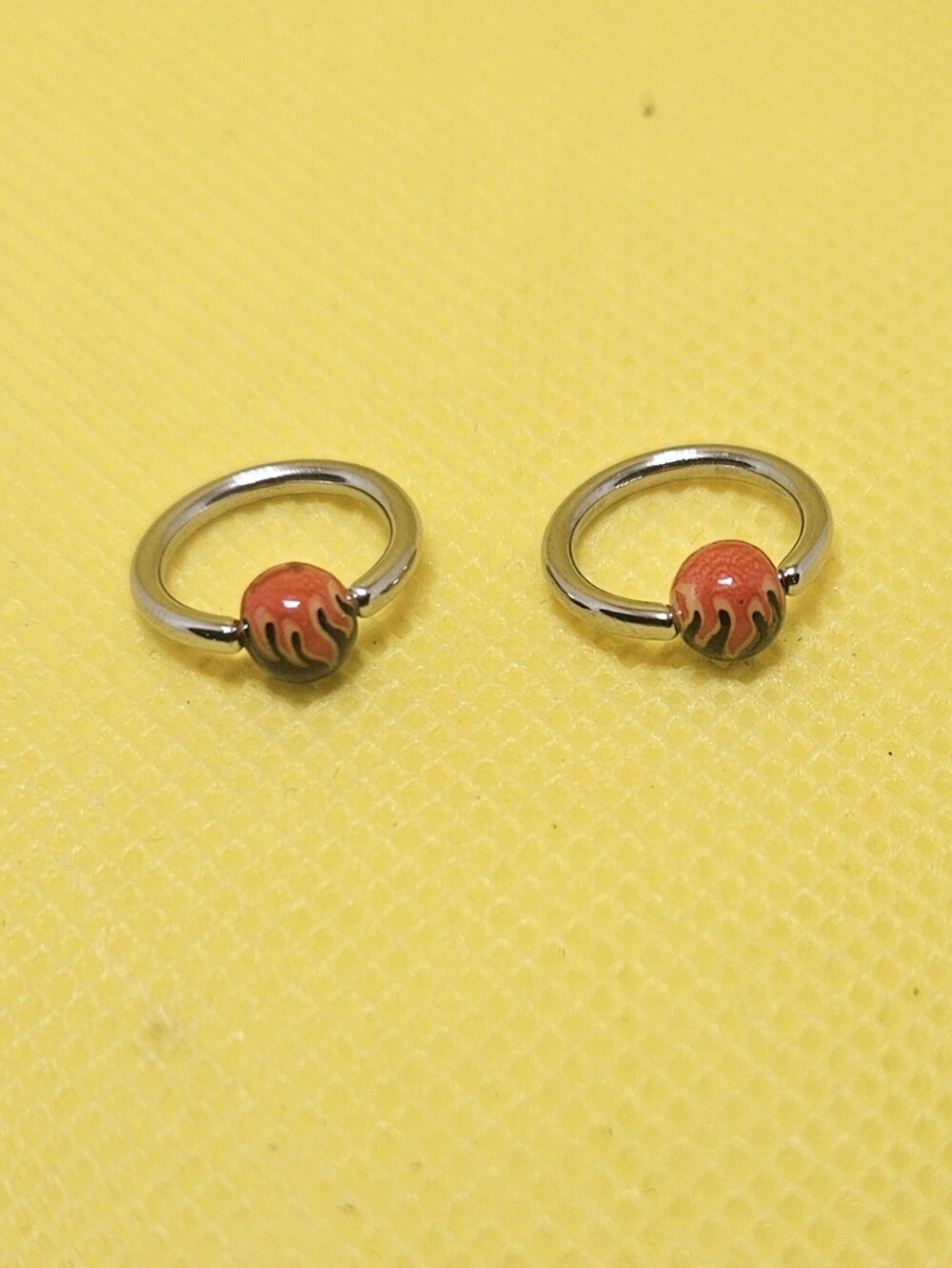 Pair Captive Rings With Flame Ball 14GA - 1.6MM  Surgical Steel 3/8" Septum Ear